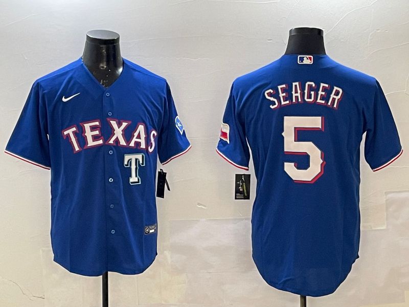 Men Texas Rangers #5 Seager Blue Game 2025 Nike MLB Jersey style 5